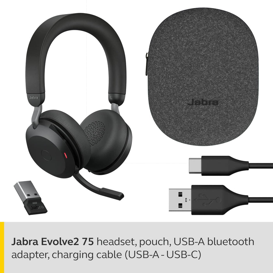 Jabra Evolve2 75 USB-A MS Stereo Headset in Black Wireless Headsets Jabra