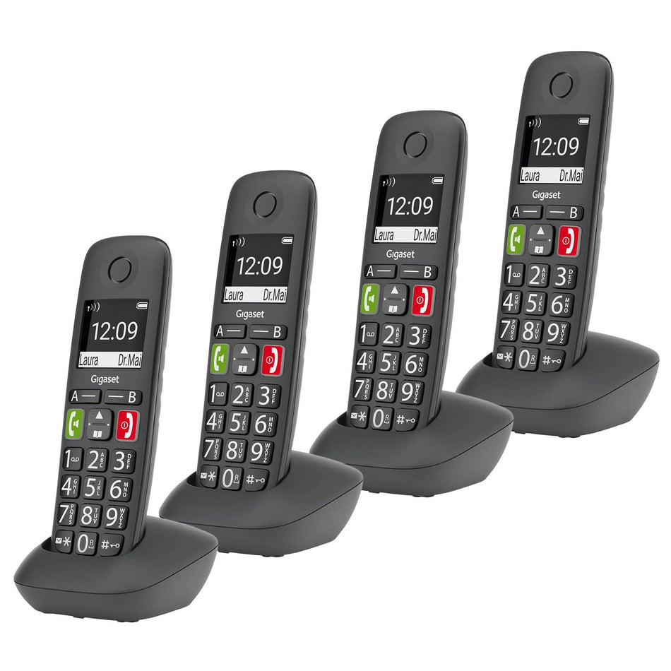 Gigaset E294 Big Button Cordless Phone, Four Handsets Landline Phones Gigaset
