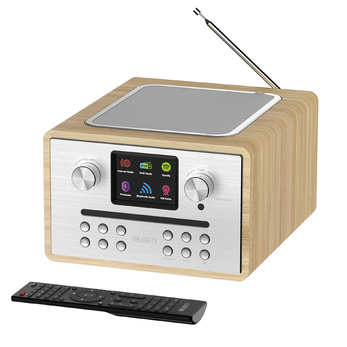 Majority Homerton 2 Smart Internet DAB FM Radio CD Player Bluetooth Spotify USB Alarm Oak Digital Radios Majority