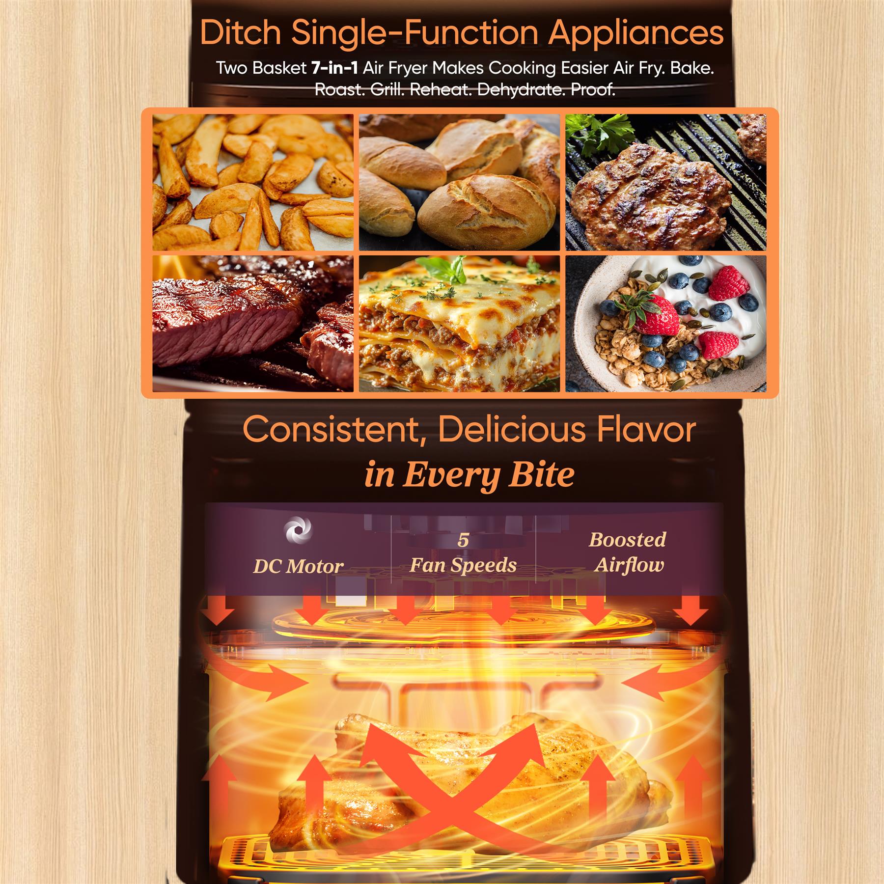 COSORI Turbo Tower 10.8L Air Fryer | Dual Basket, 7-in-1, Space Saving, 7 Settings Air Fryers Cosori