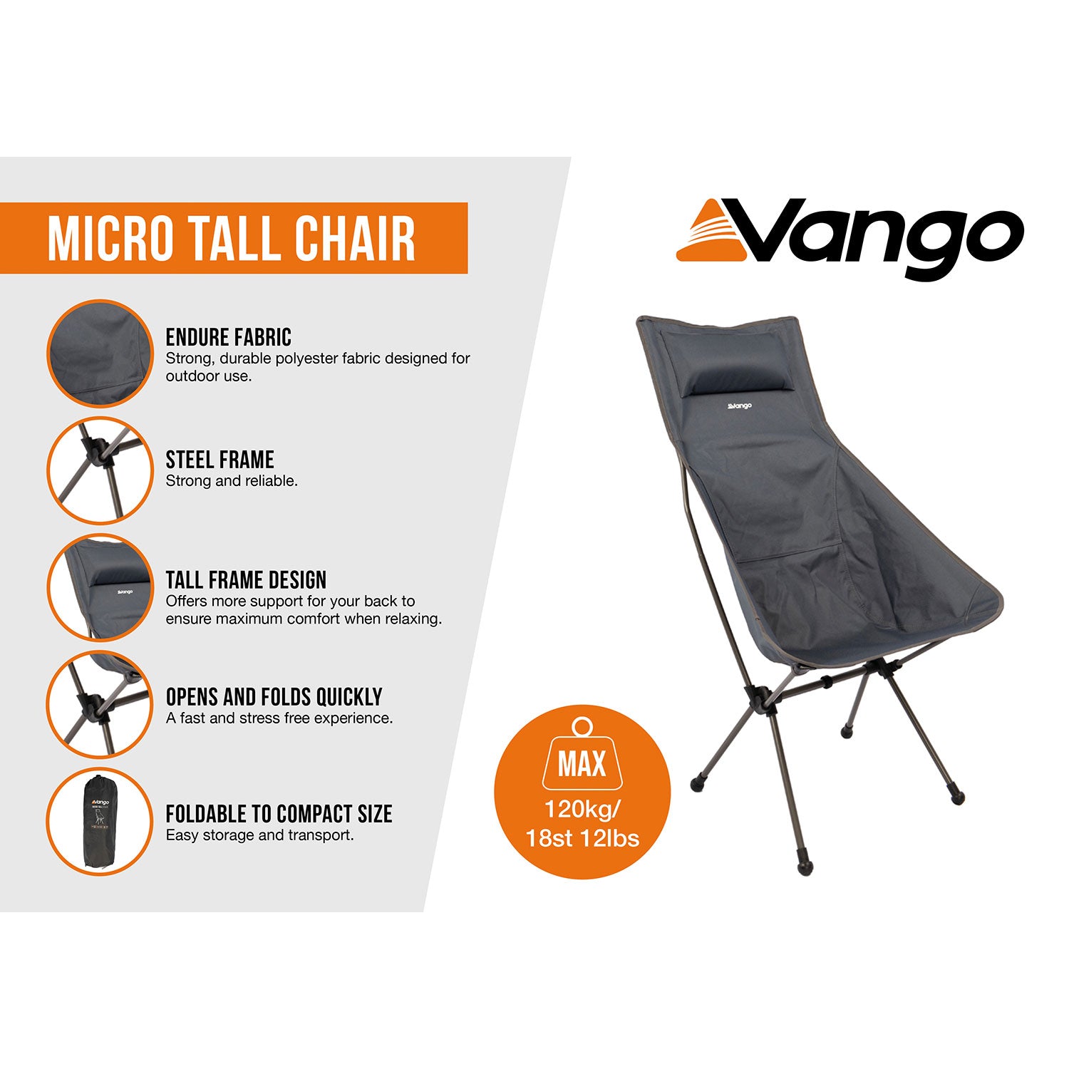 Vango Micro Tall Chair - India Ink Camping Accessories Vango