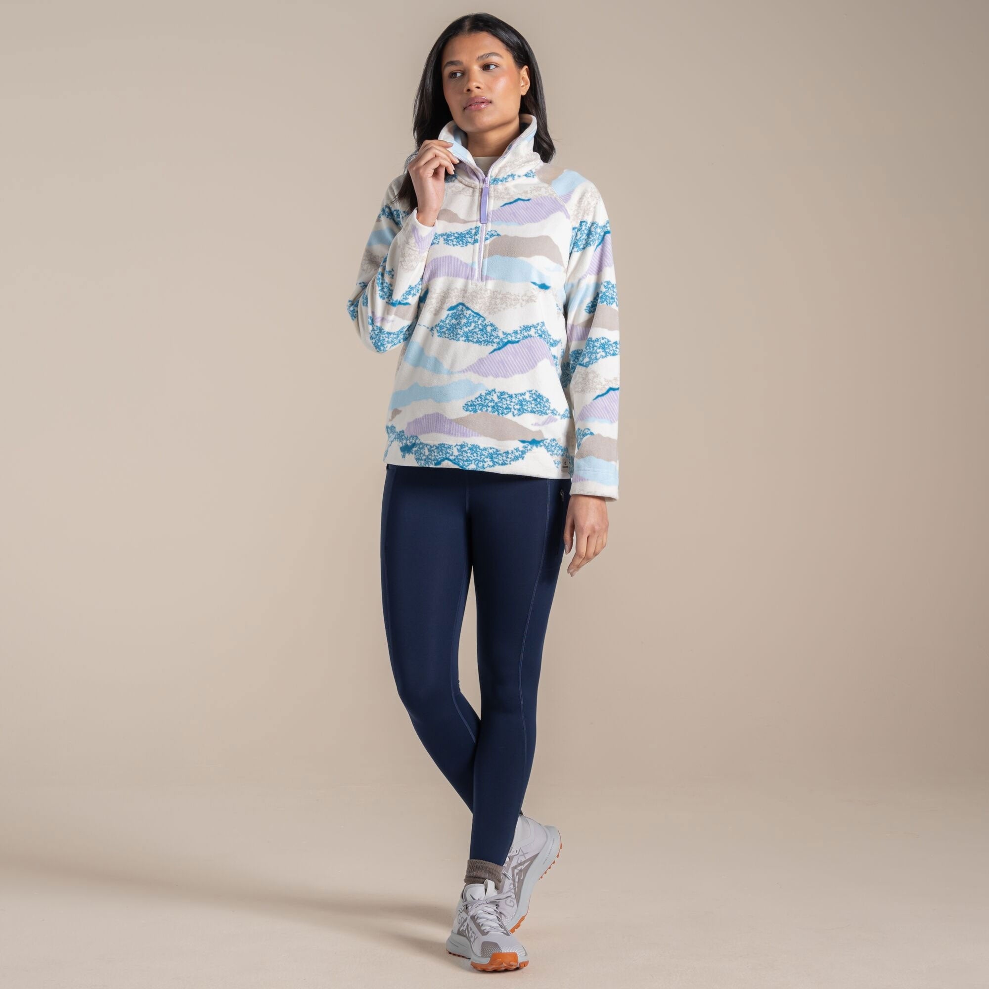 Craghoppers Women's Annjela Half Zip Fleece | Ecru Print Clothing Craghoppers
