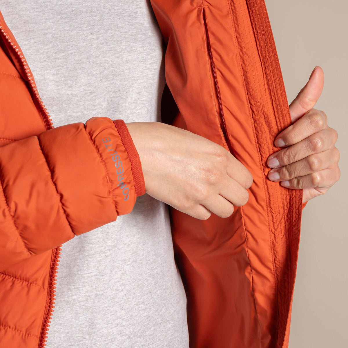 Craghoppers Women's Compresslite IX Hooded Insulating Jacket | Carnelian Orange Clothing Craghoppers