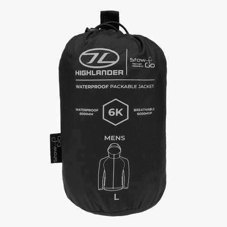 Highlander Men's Stow & Go Pack Away Waterproof Jacket | Black Clothing Highlander