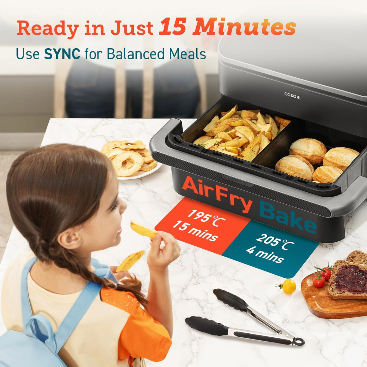 COSORI Smart Air Fryer TwinFry, 10L with Grandzone & Dual Zone, Dual Blaze Tech with 4 Fast Heaters, 8-in-1, Non-Stick and Dishwasher Safe Air Fryers Cosori   