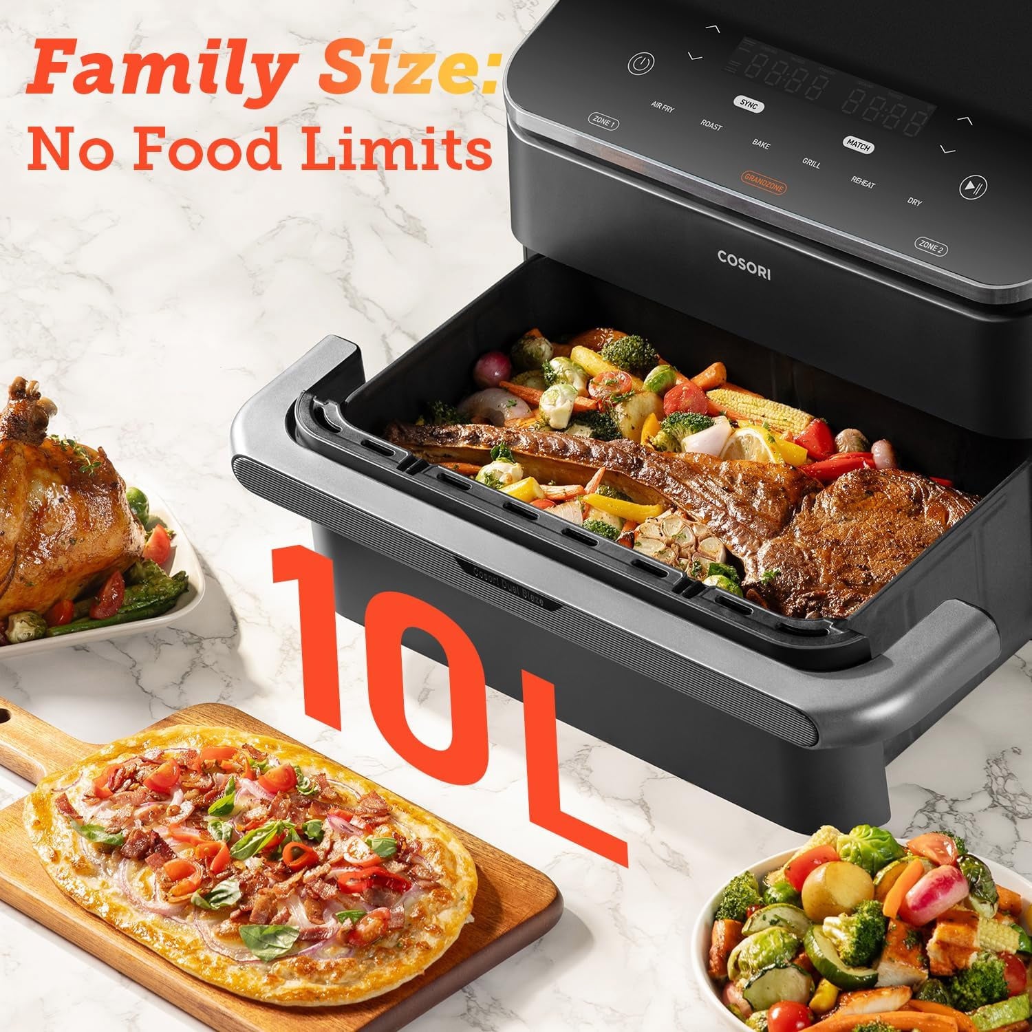 COSORI Smart Air Fryer TwinFry, 10L with Grandzone & Dual Zone, Dual Blaze Tech with 4 Fast Heaters, 8-in-1, Non-Stick and Dishwasher Safe Air Fryers Cosori   