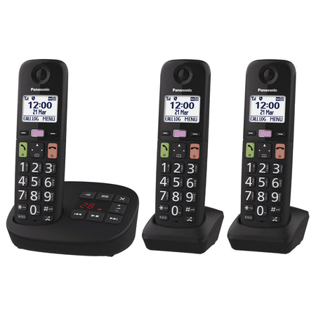 Panasonic KX-TGU133EB Big Button Cordless Phones, Three Handsets Landline Phones Panasonic   