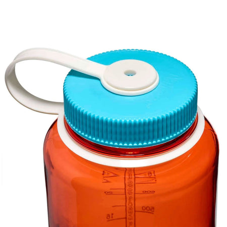 Nalgene Wide Mouth 1L Tritan Renew Water Bottle - Flame - Blue Atoll Cap Water Bottle Nalgene