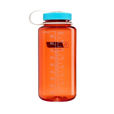 Nalgene Wide Mouth 1L Tritan Renew Water Bottle - Flame - Blue Atoll Cap Water Bottle Nalgene