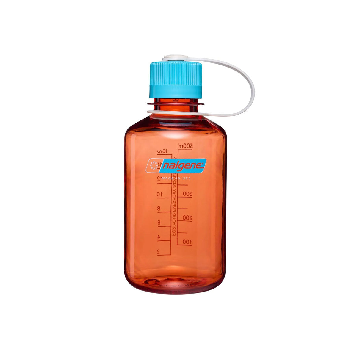 Nalgene Narrow Mouth 500ml Tritan Renew Water Bottle - Flame - Blue Atoll Cap Water Bottle Nalgene