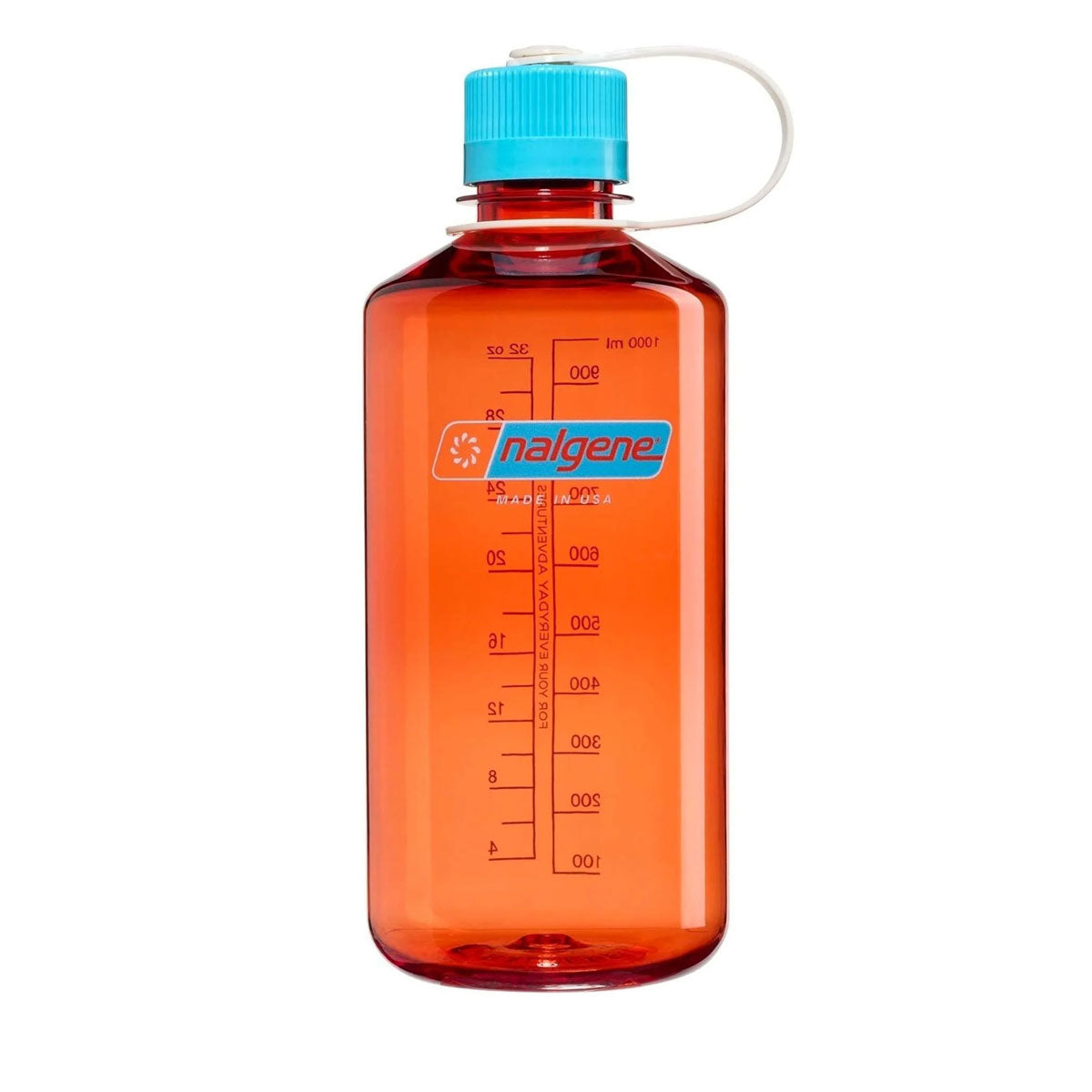 Nalgene Narrow Mouth 1L Tritan Renew Water Bottle - Flame - Blue Atoll Cap Water Bottle Nalgene