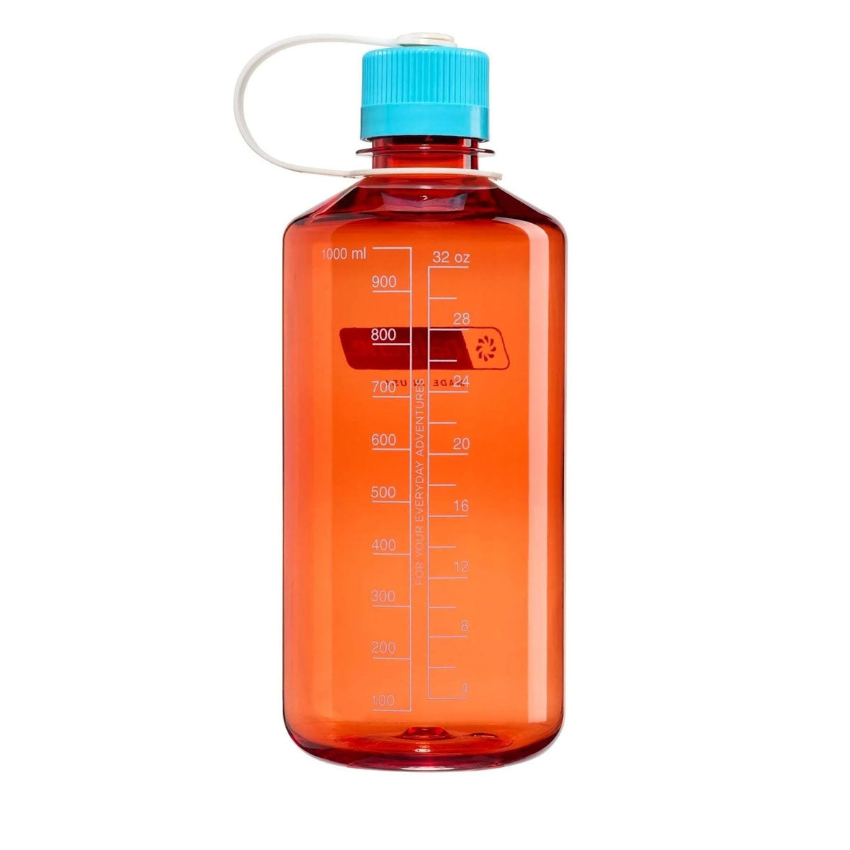 Nalgene Narrow Mouth 1L Tritan Renew Water Bottle - Flame - Blue Atoll Cap Water Bottle Nalgene