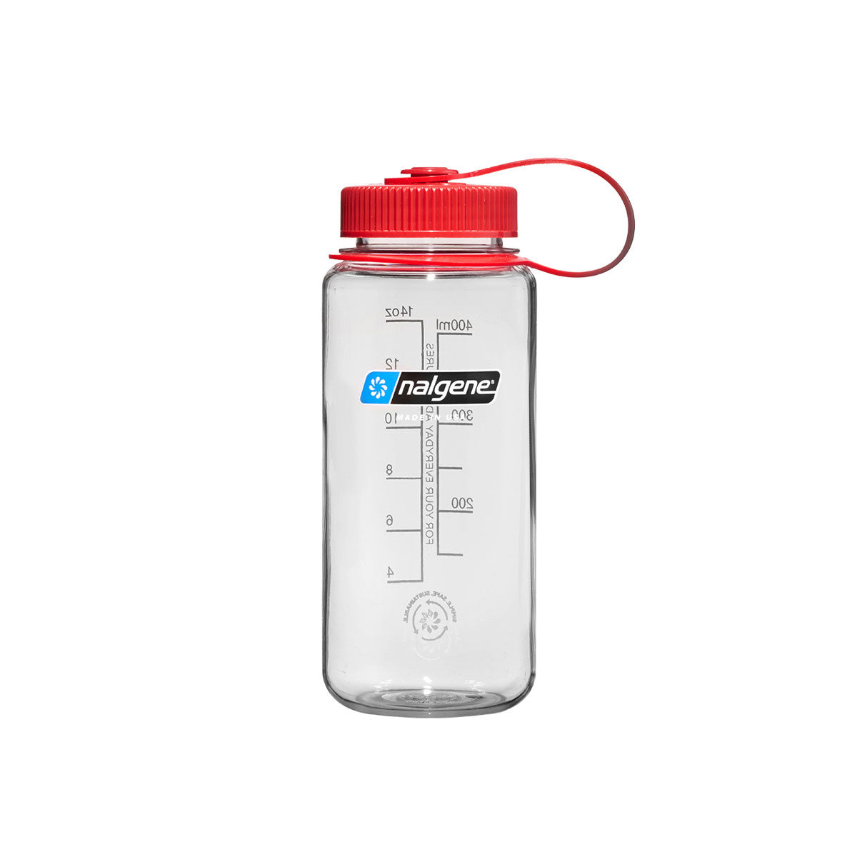 Nalgene Wide Mouth 500ml Tritan Sustain Water Bottle - Clear - Red Cap Water Bottle Nalgene