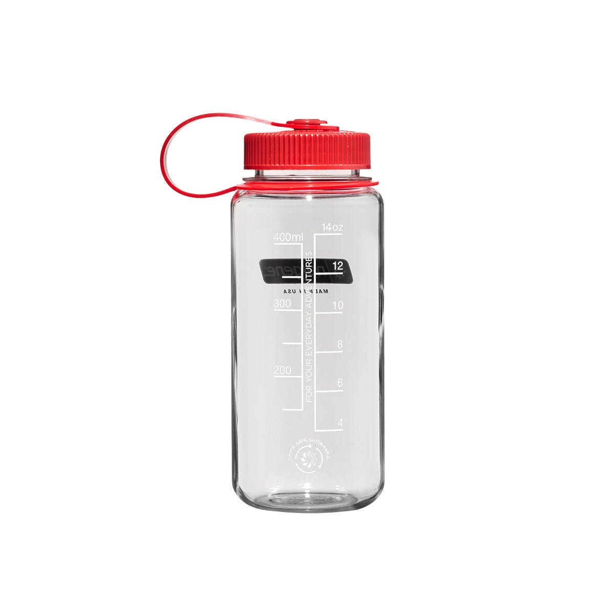 Nalgene Wide Mouth 500ml Tritan Sustain Water Bottle - Clear - Red Cap Water Bottle Nalgene