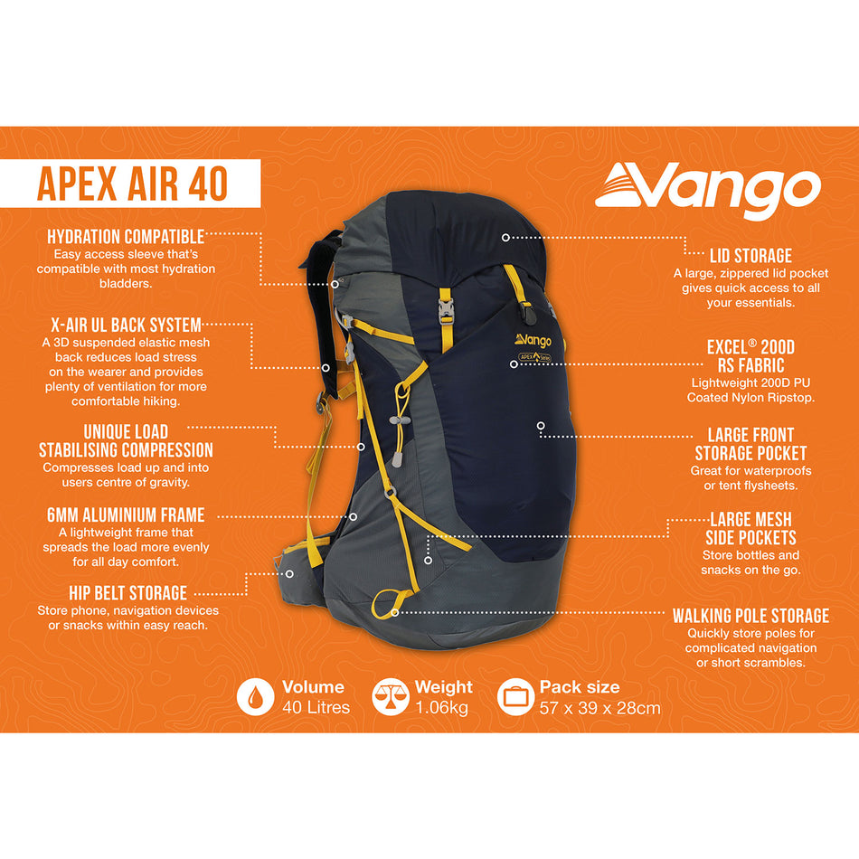 Vango Apex Air 40 Rucksack Camping Accessories Vango