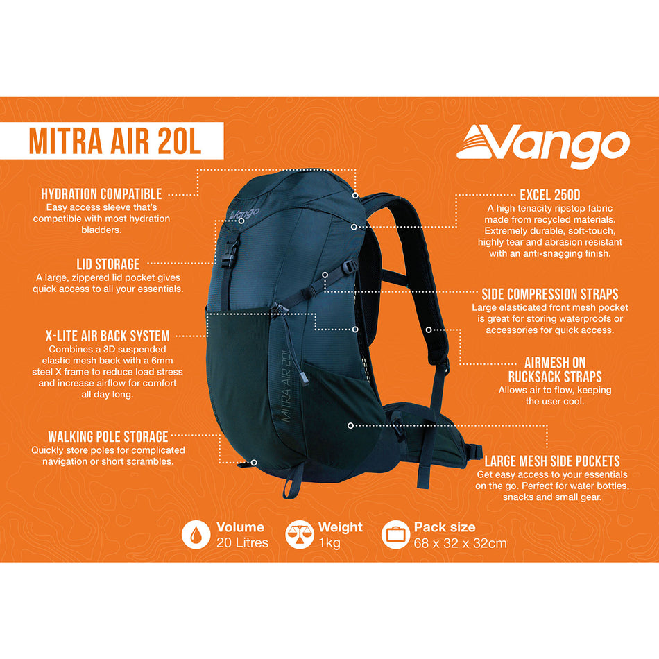 Vango Mitra Air 20L Rucksack - Moonlit Ocean Camping Accessories Vango
