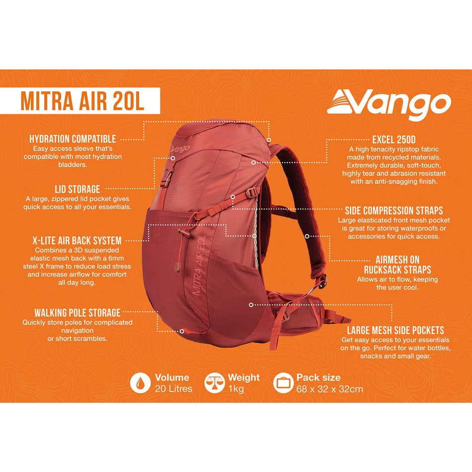 Vango Mitra Air 20L Rucksack - Cranberry Camping Accessories Vango