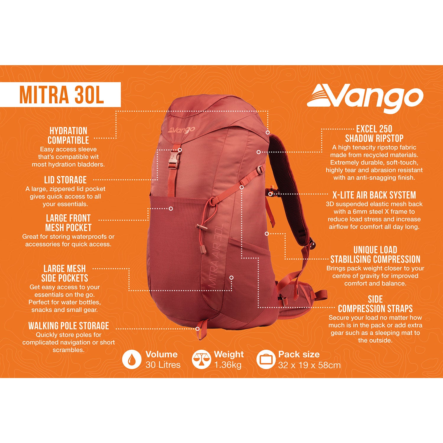 Vango Mitra Air 30L Rucksack - Cranberry Camping Accessories Vango