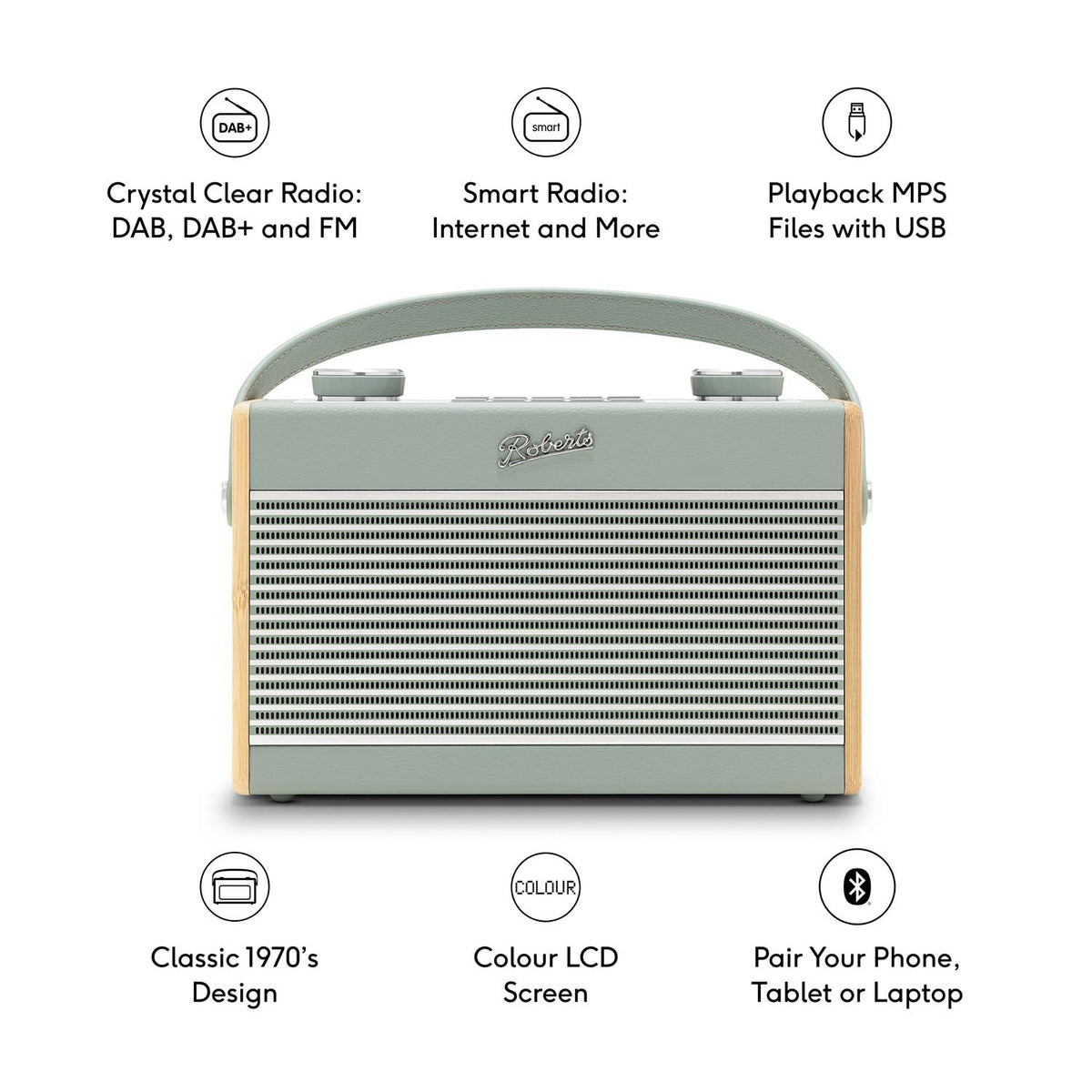 Roberts Rambler Max Stereo DAB/DAB+/FM/Internet Bluetooth Digital Radio in Duck Egg Digital Radios Roberts