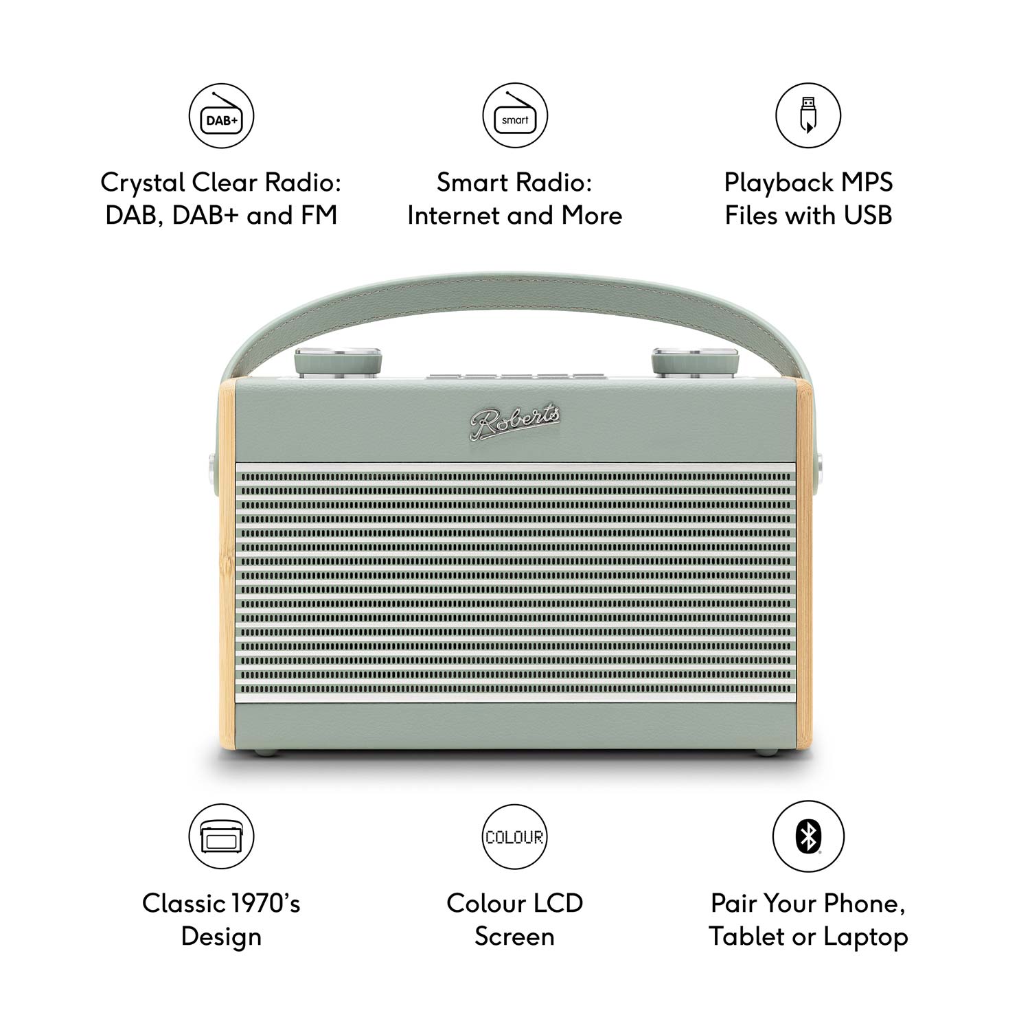 Roberts Rambler Max Stereo DAB/DAB+/FM/Internet Bluetooth Digital Radio in Duck Egg Digital Radios Roberts