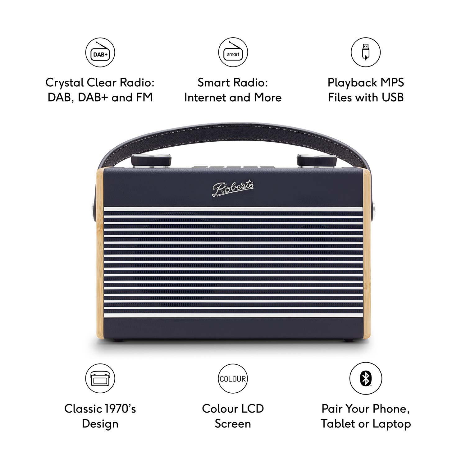 Roberts Rambler Max Stereo DAB/DAB+/FM/Internet Bluetooth Digital Radio in Navy Blue Digital Radios Roberts