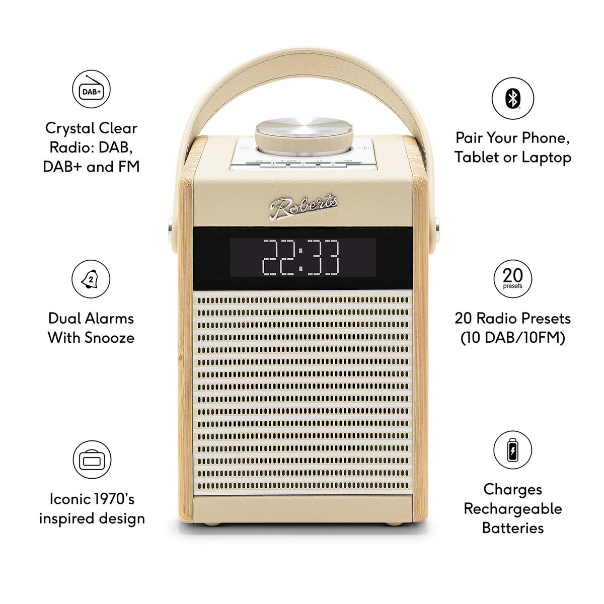 Roberts Rambler Midi DAB/DAB+/FM Bluetooth Digital Radio in Pastel Cream Digital Radios Roberts