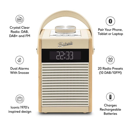 Roberts Rambler Midi DAB/DAB+/FM Bluetooth Digital Radio in Pastel Cream Digital Radios Roberts