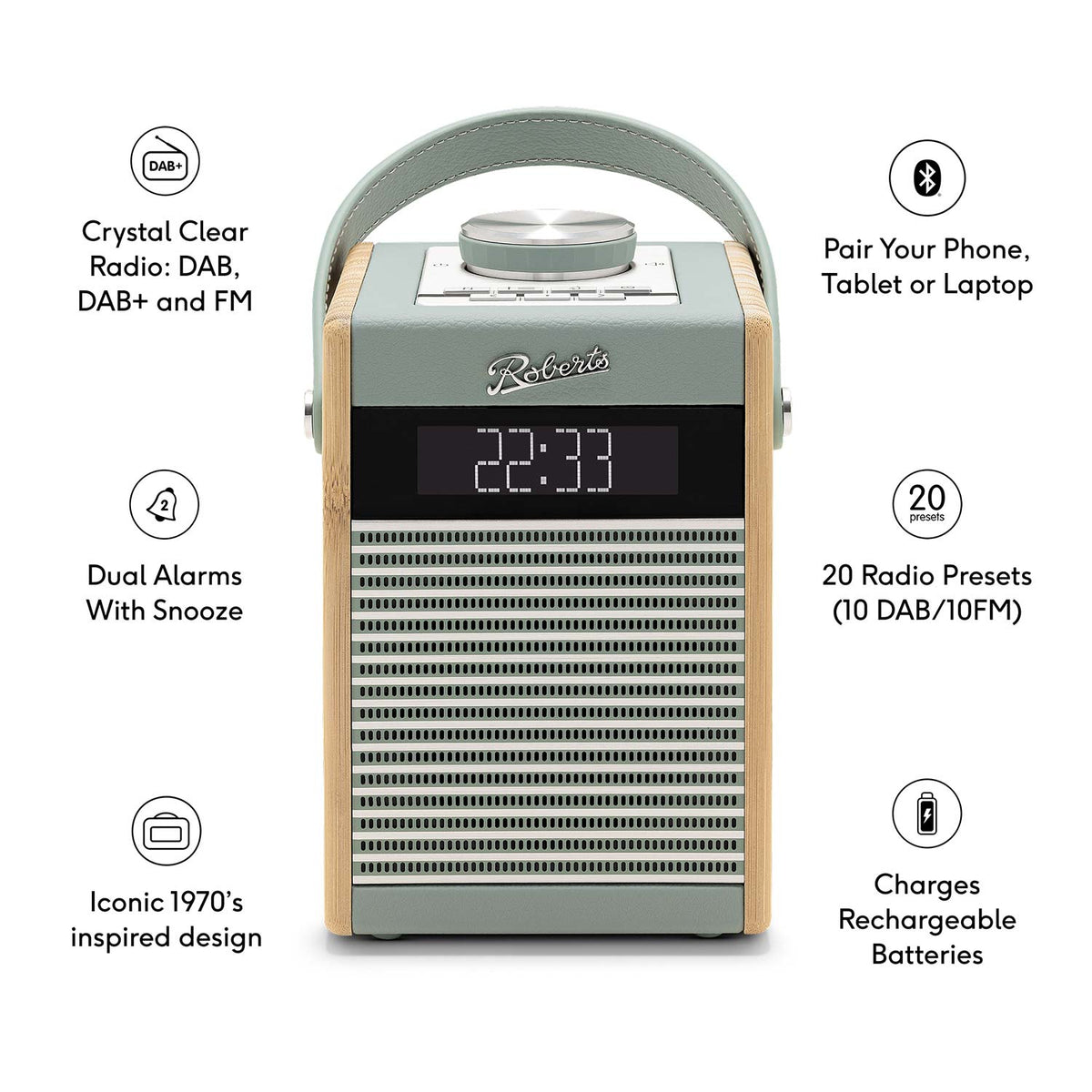 Roberts Rambler Midi DAB/DAB+/FM Bluetooth Digital Radio in Duck Egg Digital Radios Roberts