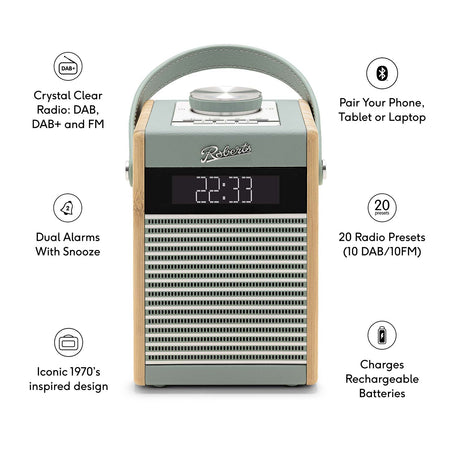 Roberts Rambler Midi DAB/DAB+/FM Bluetooth Digital Radio in Duck Egg Digital Radios Roberts