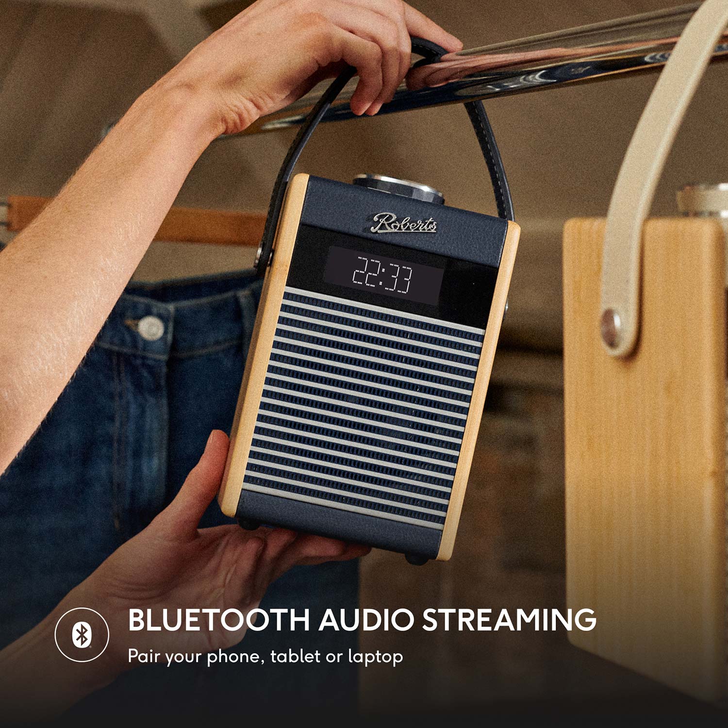 Roberts Rambler Midi DAB/DAB+/FM Bluetooth Digital Radio in Navy Blue Digital Radios Roberts
