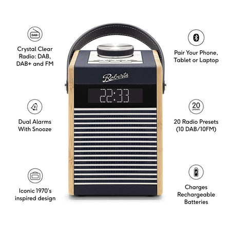 Roberts Rambler Midi DAB/DAB+/FM Bluetooth Digital Radio in Navy Blue Digital Radios Roberts