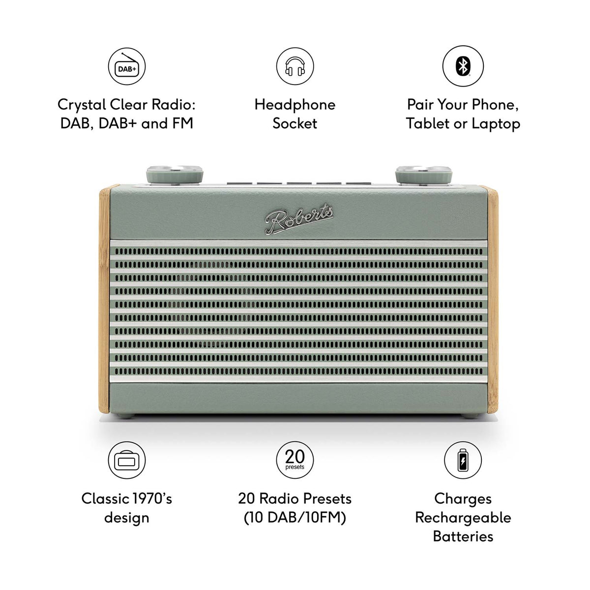 Roberts Rambler Uno DAB/DAB+/FM Bluetooth Digital Radio in Duck Egg Digital Radios Roberts