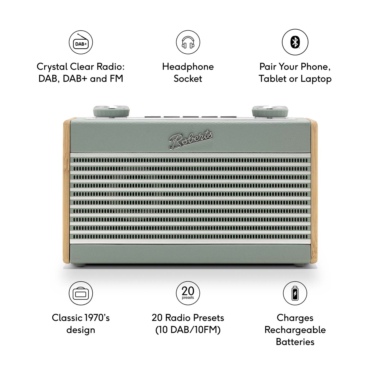 Roberts Rambler Uno DAB/DAB+/FM Bluetooth Digital Radio in Duck Egg Digital Radios Roberts