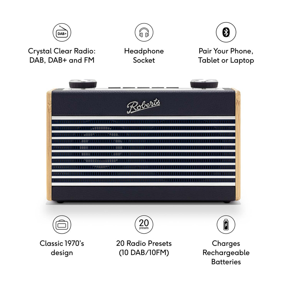 Roberts Rambler Uno DAB/DAB+/FM Bluetooth Digital Radio in Navy Blue Digital Radios Roberts
