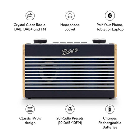 Roberts Rambler Uno DAB/DAB+/FM Bluetooth Digital Radio in Navy Blue Digital Radios Roberts