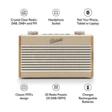 Roberts Rambler Uno DAB/DAB+/FM Bluetooth Digital Radio in Pastel Cream Digital Radios Roberts
