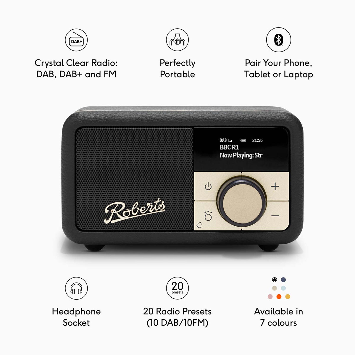 Roberts Revival Petite 2 DAB Radio & Portable Bluetooth Speaker in Black Digital Radios Roberts