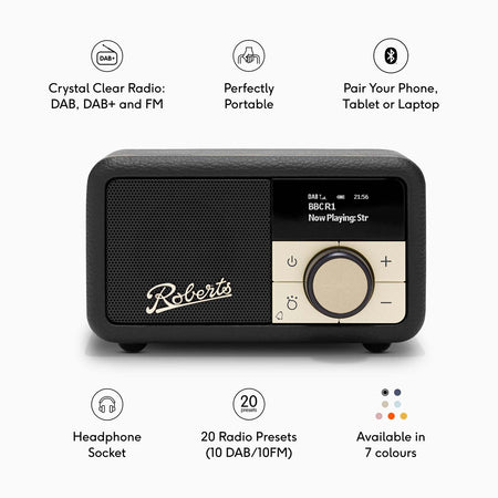 Roberts Revival Petite 2 DAB Radio & Portable Bluetooth Speaker in Black Digital Radios Roberts