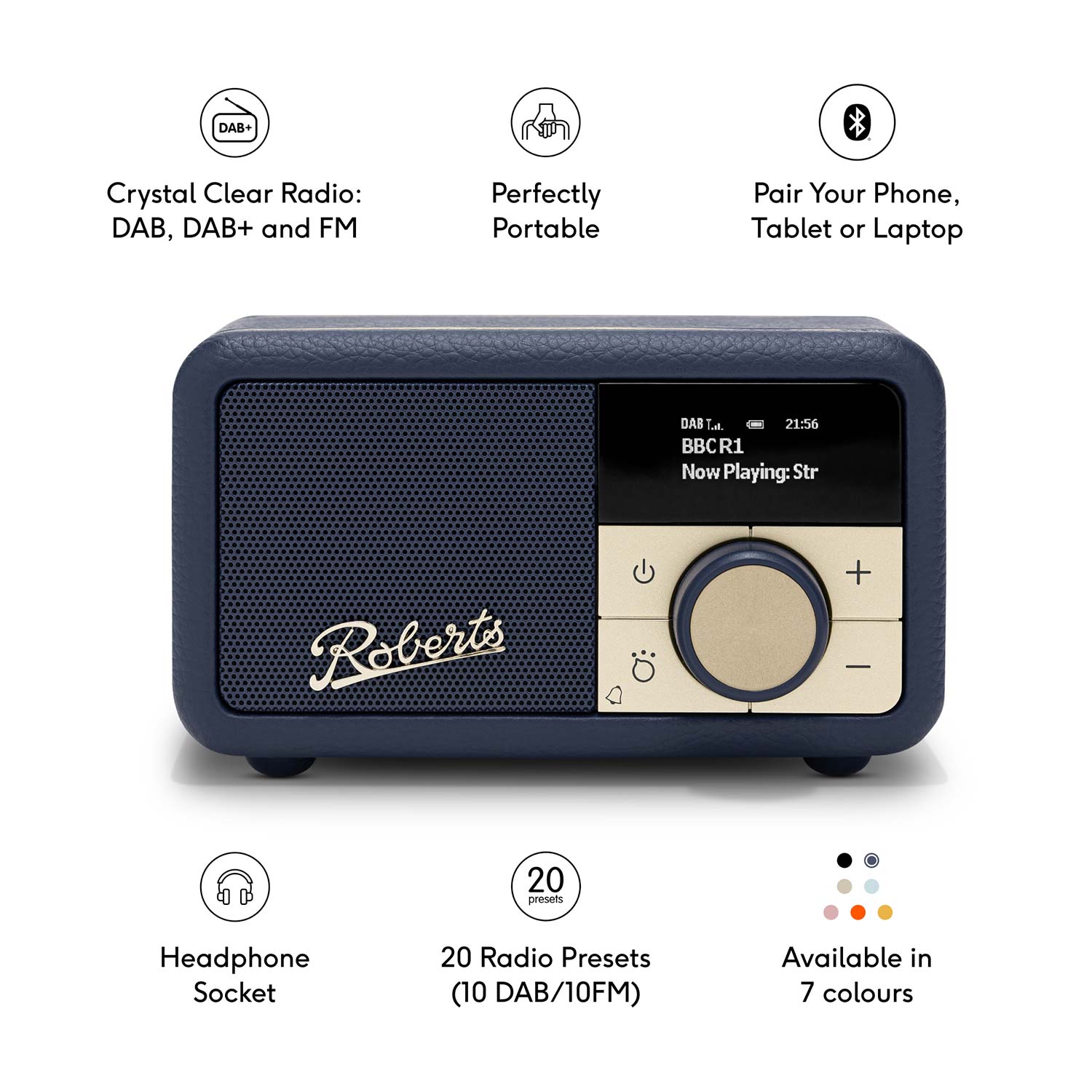 Roberts Revival Petite 2 DAB Radio & Portable Bluetooth Speaker in Midnight Blue Digital Radios Roberts