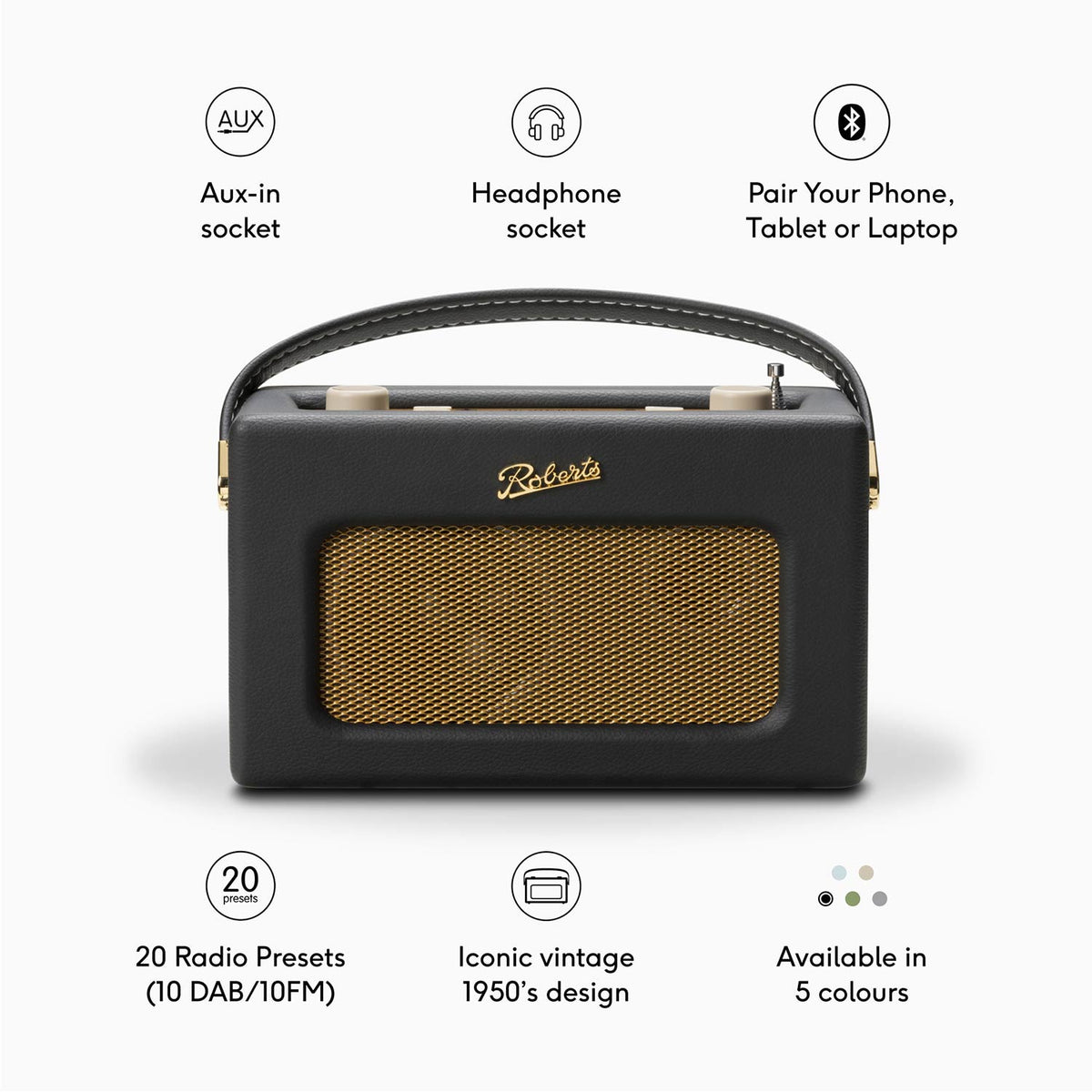 Roberts Revival RD70 DAB/FM Radio with Bluetooth in Black Digital Radios Roberts