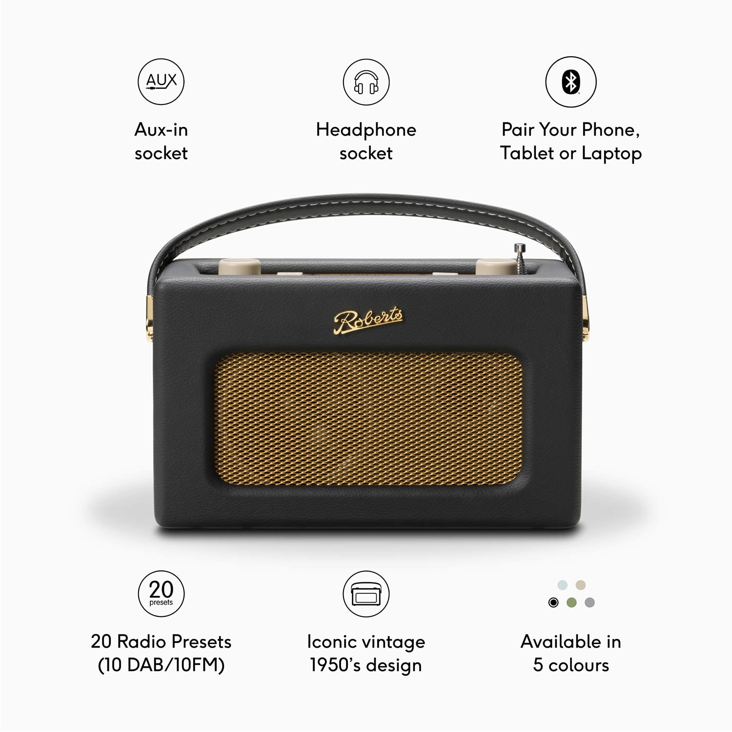 Roberts Revival RD70 DAB/FM Radio with Bluetooth in Black Digital Radios Roberts