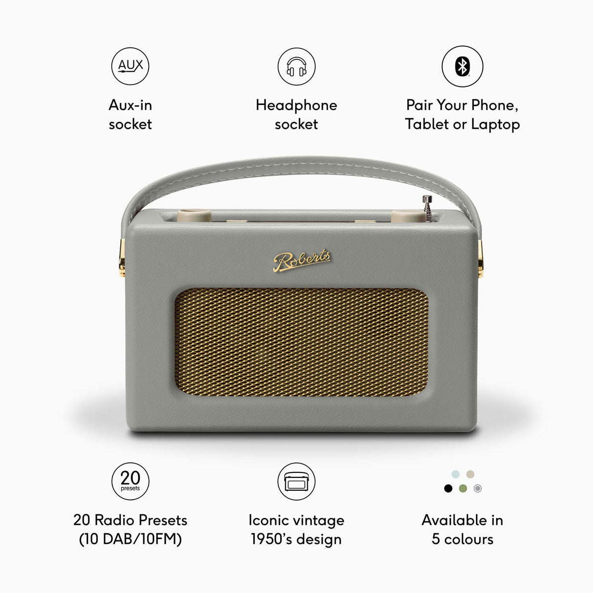Roberts Revival RD70 DAB/FM Radio with Bluetooth in Dove Grey Digital Radios Roberts