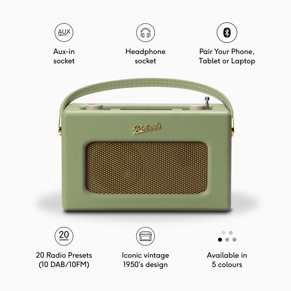 Roberts Revival RD70 DAB/FM Radio with Bluetooth in Leaf Digital Radios Roberts