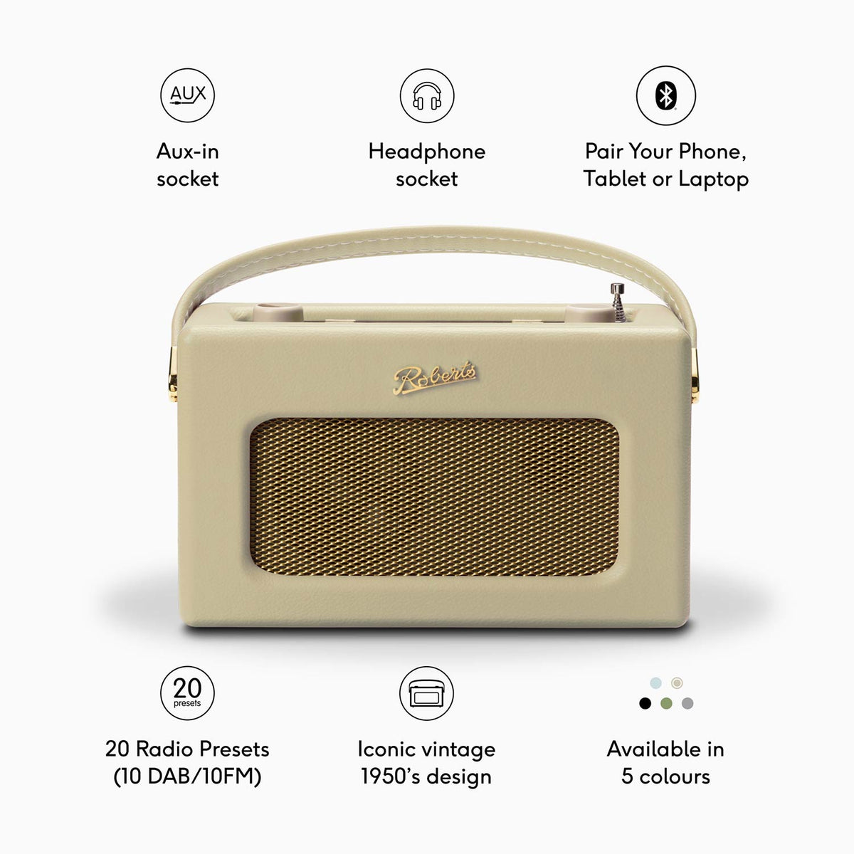 Roberts Revival RD70 DAB/FM Radio with Bluetooth in Pastel Cream Digital Radios Roberts