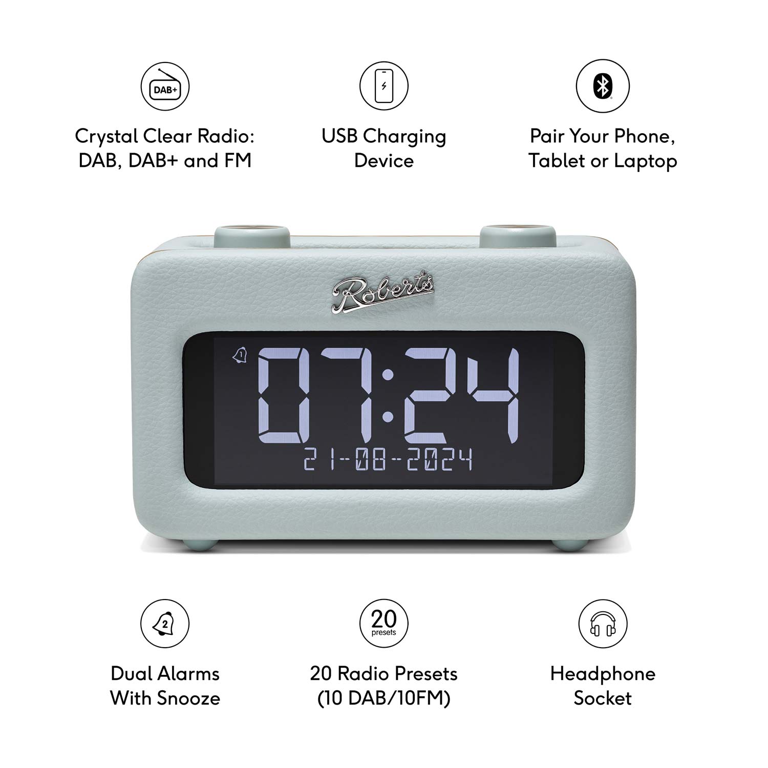 Roberts Revival Rest DAB Radio Alarm Clock, Duck Egg Digital Radios Roberts