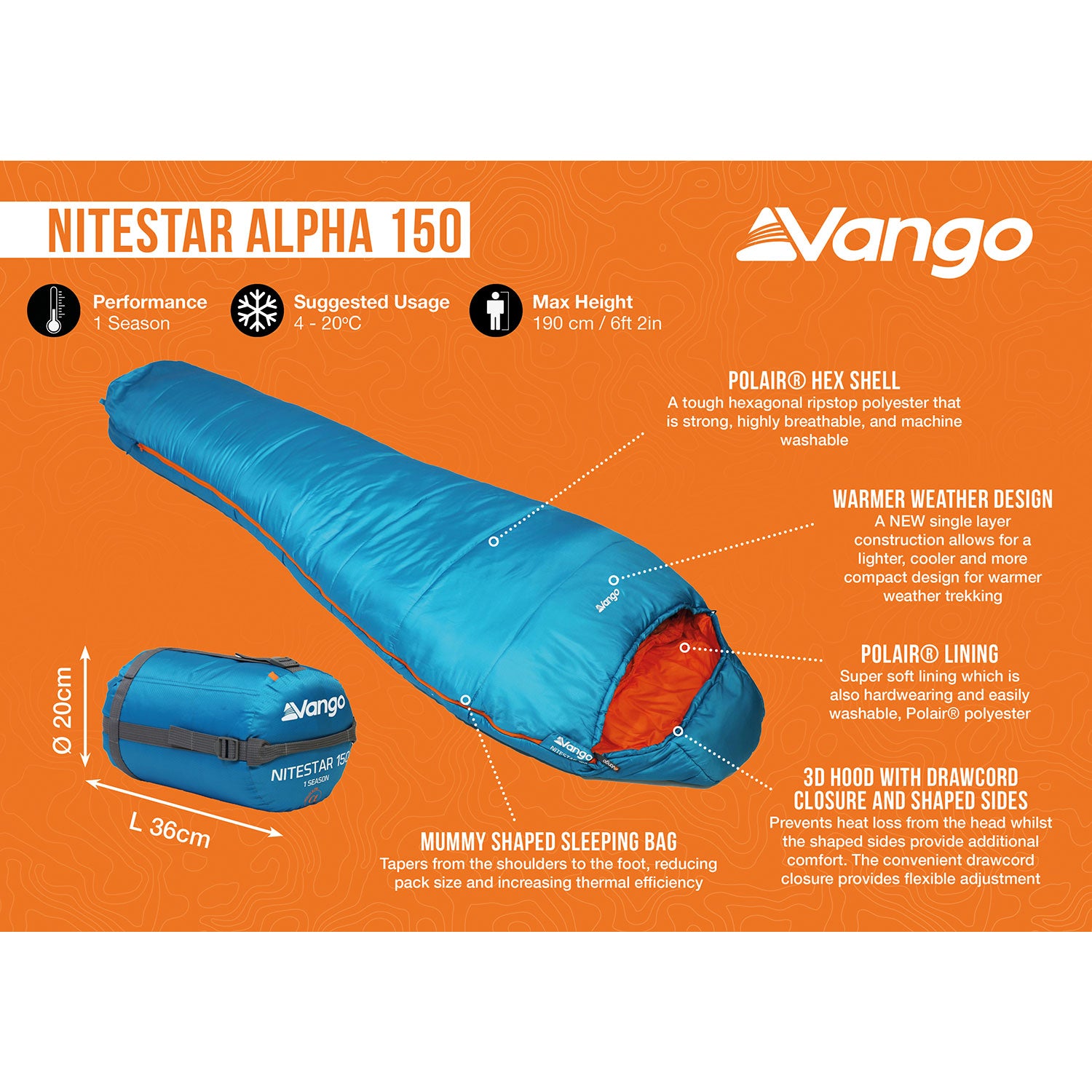 Vango Nitestar Alpha 150 Sleeping Bag - Atom Blue Sleeping Bags Vango