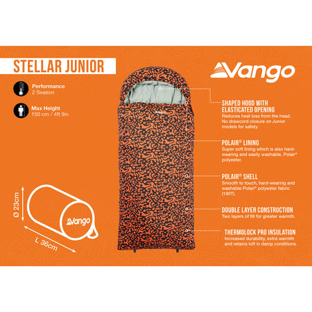 Vango Stellar Junior Kids Sleeping Bag - Dragons Fire Sleeping Bags Vango