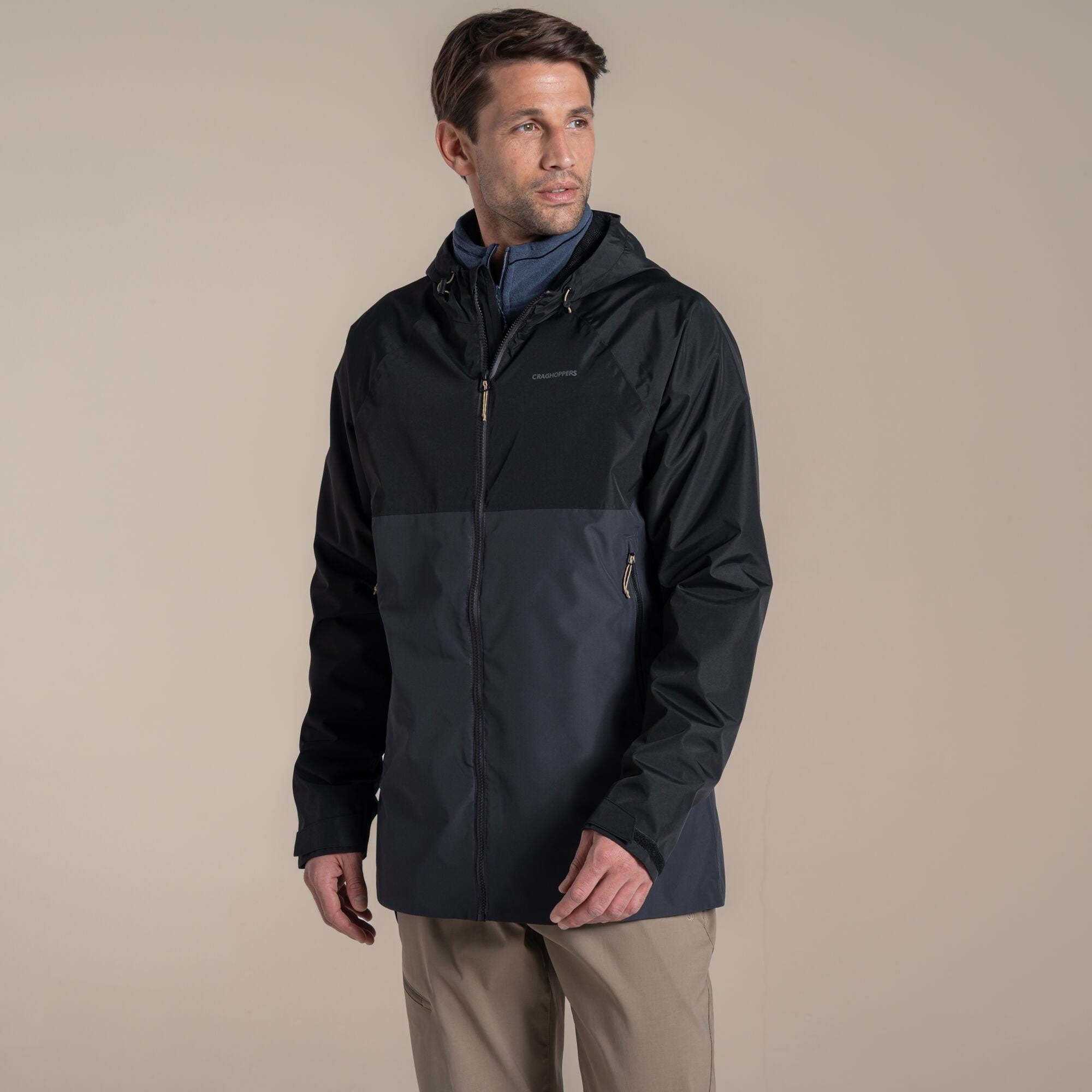 Craghoppers Men's Osuna Waterproof Jacket | Black / Dark Iron Clothing Craghoppers