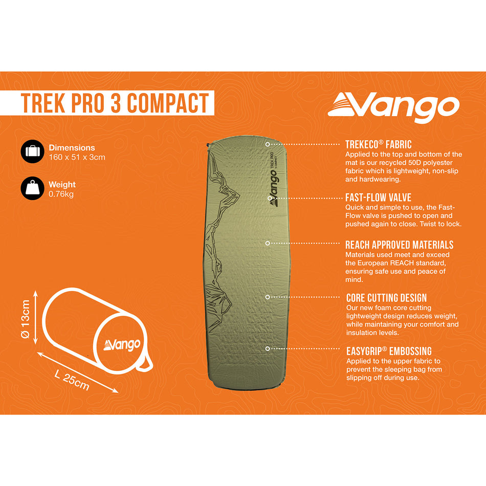 Vango Trek Pro 3 Compact Sleeping Mat Camping Accessories Vango