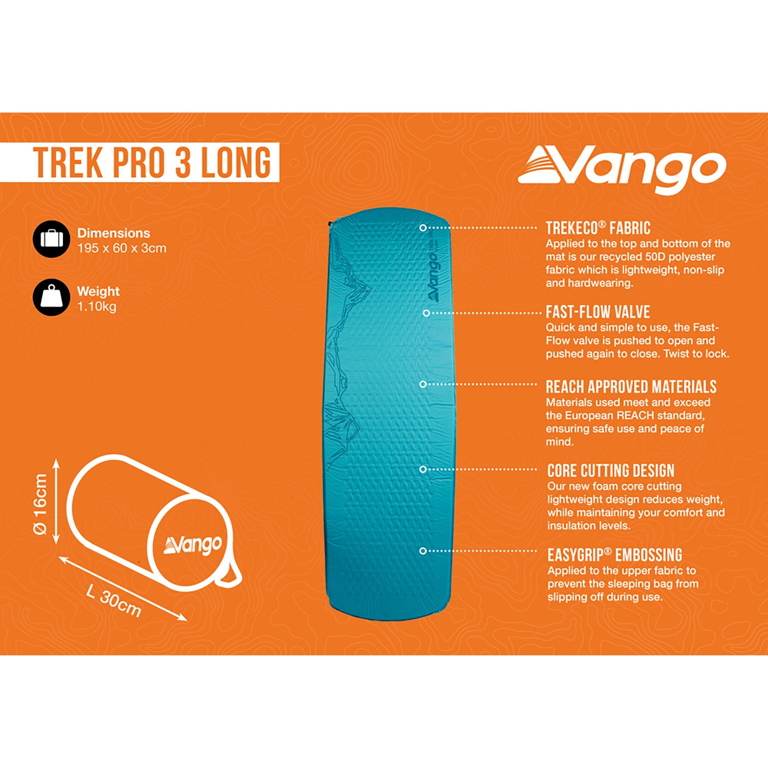 Vango Trek Pro 3 Long Sleeping Mat Camping Accessories Vango